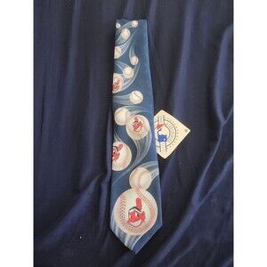 Cleveland Indians NWT Necktie Baseballs Chief Wahoo Blue 1994 Ralph Marlin